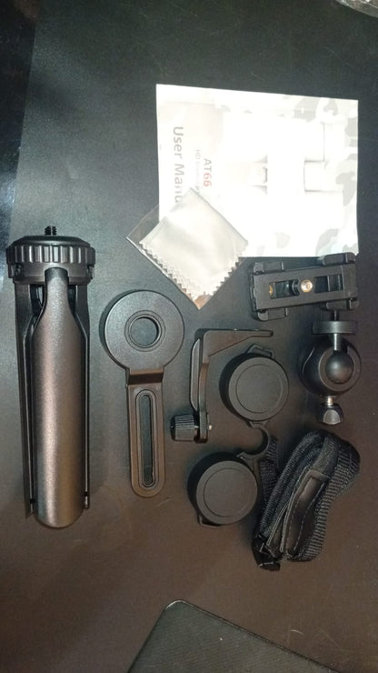 Binoculares HD de 12 x 42, trípode y adaptador de trípode.