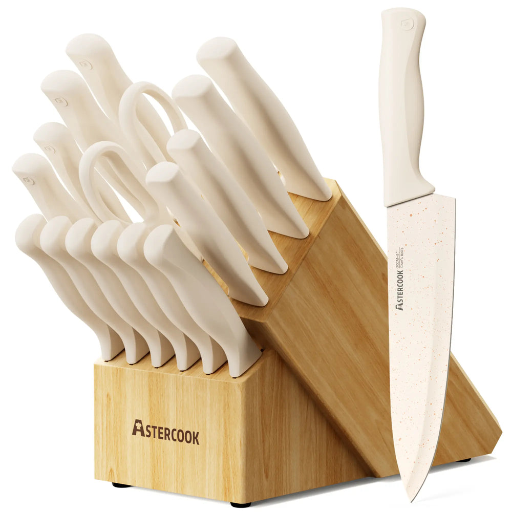 Juego de cuchillos Astercook con revestimiento antioxidante y afilador integrado