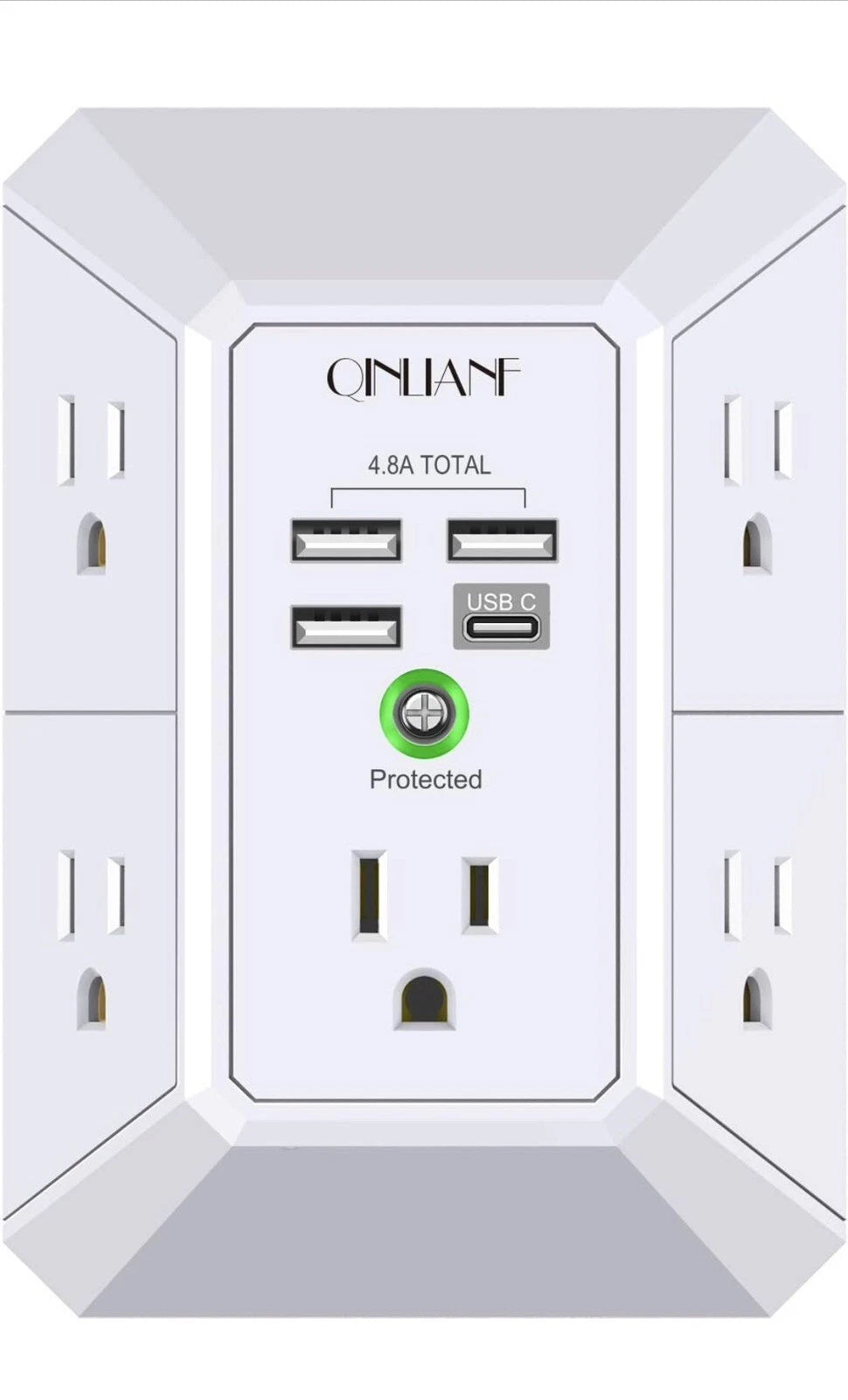 Cargador de pared USB, de 5 tomacorrientes , 3 puertos USB y  1 tipo  C