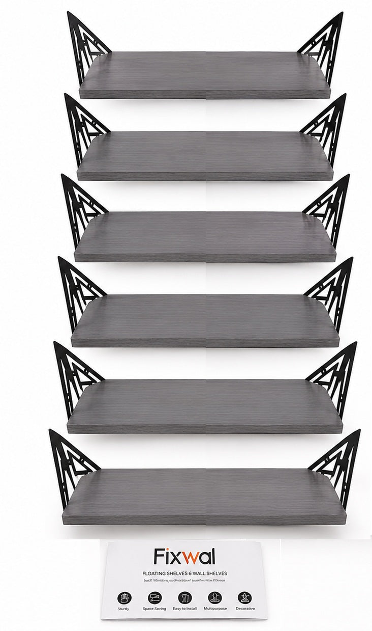 6 Repisas Gris de Pared Madera con Soportes Metálicos Fixwal