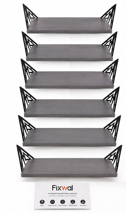 6 Repisas Gris de Pared Madera con Soportes Metálicos Fixwal