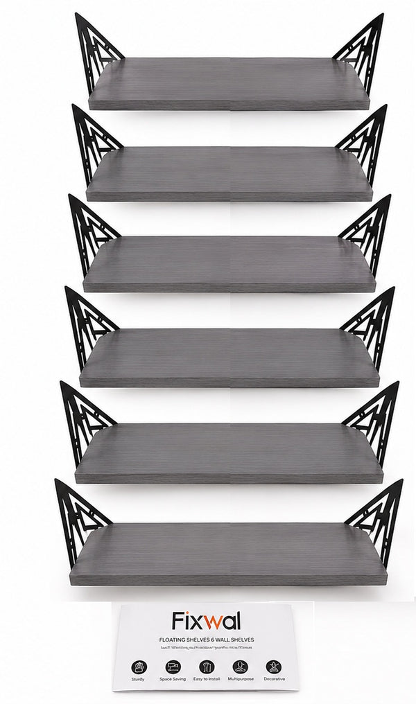 6 Repisas Gris de Pared Madera con Soportes Metálicos Fixwal