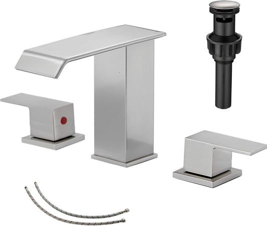 Llave de baño de níquel cepillado generalizado de 3 agujeros, 2 asas.