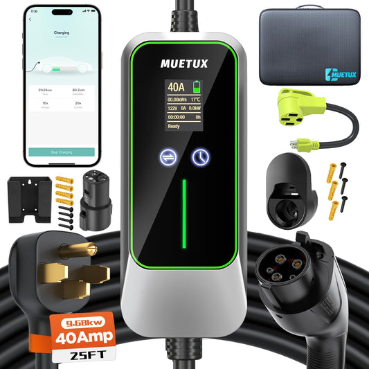 MUETUX Cargador EV de nivel 2 y 1 (16-40 amperios, 110 V-240 V,