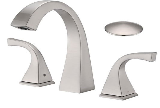 Grifo de baño EQLOO de níquel cepillado con 3 orificios y desagüe.