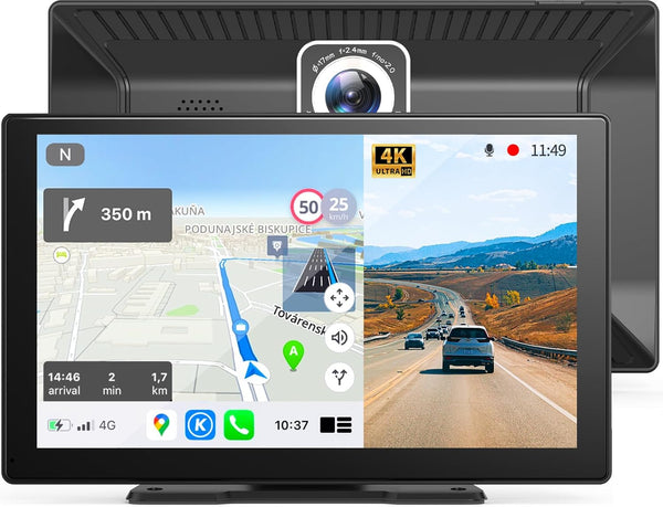 Visualización portátil de 9 " para coche, Apple CarPlay y Android Auto, cámara 4K y 1080P