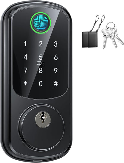 SohoTeco - Cerradura de puerta con huellas dactilares para frontal, color negro