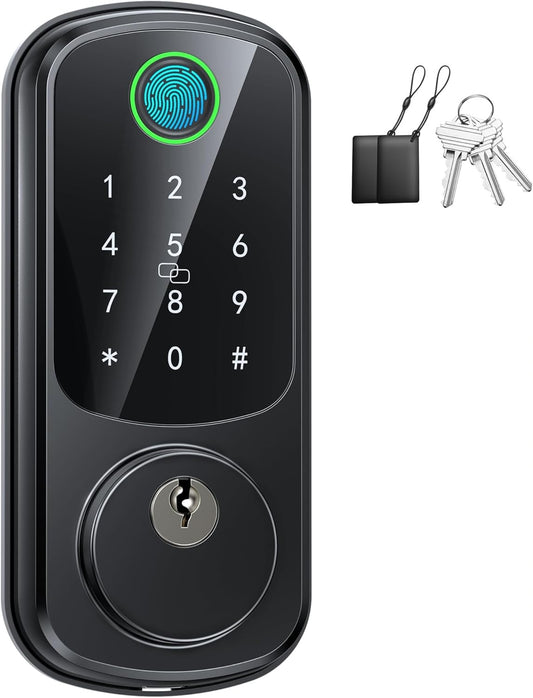 SohoTeco - Cerradura de puerta con huellas dactilares para frontal, color negro