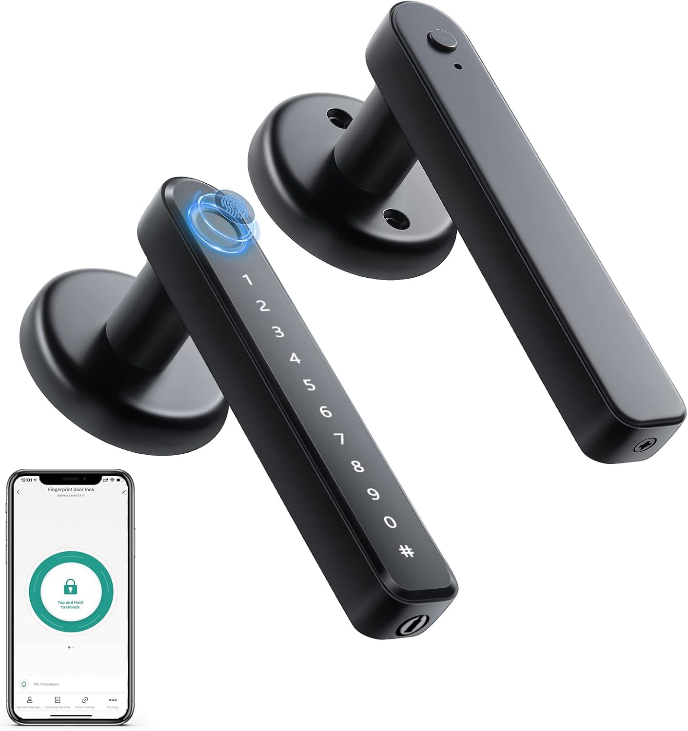 Cerradura de puerta con huella dactilar, cerradura de puerta inteligente con teclado, cerradura de entrada sin llave, con asa para hogar, hotel, oficina, departamento, recámara