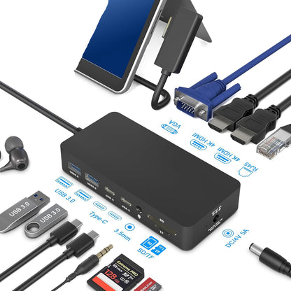Docking Station Triple Displays Dual HDMI+VGA, 12 en 1