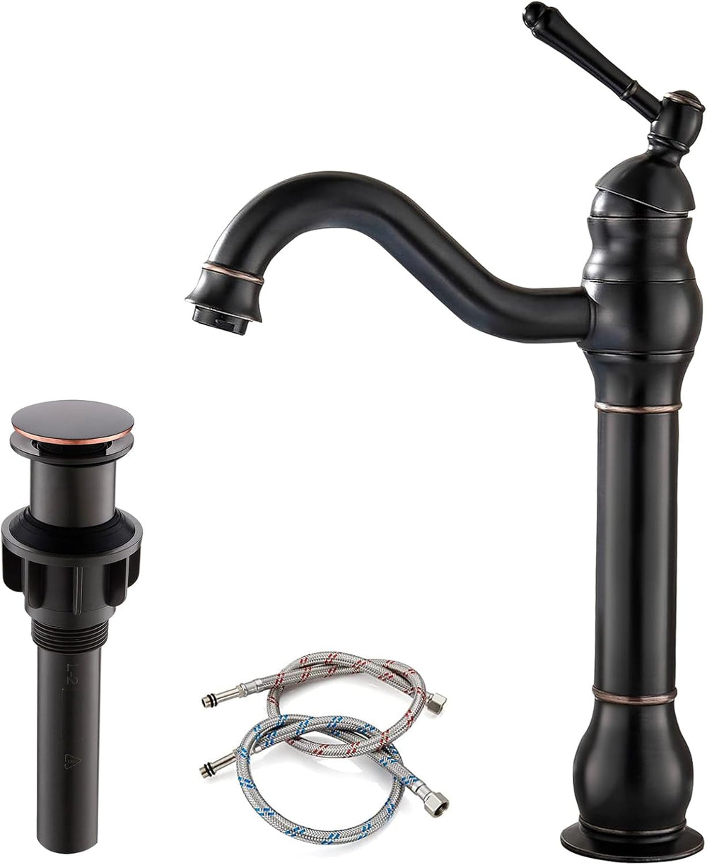 Grifo giratorio de 360° para lavabo de una sola manija y drenaje, bronce aceitado
