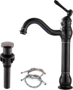 Grifo giratorio de 360° para lavabo de una sola manija y drenaje, bronce aceitado