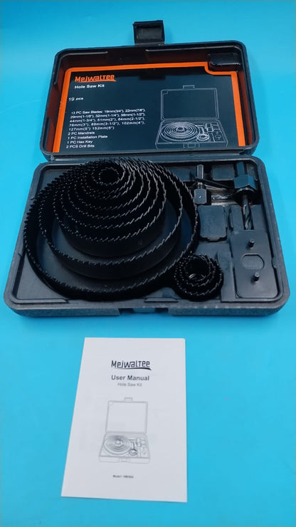 Kit de sierras para perforar Meiwaltee, juego de 19 pcs, con 2 brocas.