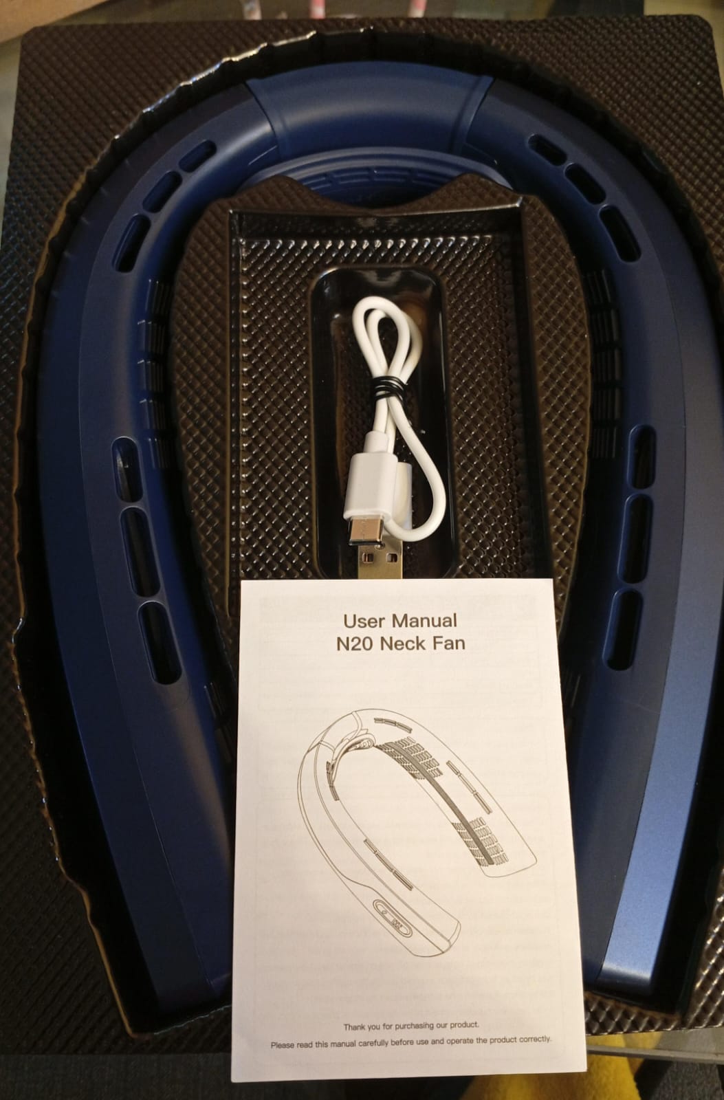 Ventilador de cuello portátil, sin aspas, flujo de aire. (USADO).