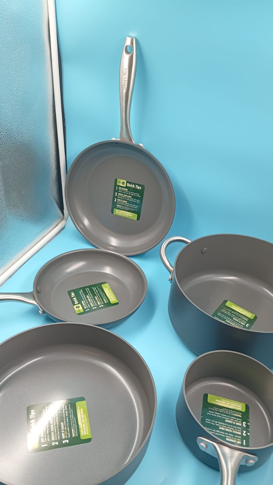 Juego de sartenes de cocina antiadherentes, 12 piezas, (DETALLE).