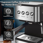 Cafetera espresso, 20 bars, 1,5 L, espumador de leche, acero inoxidable.