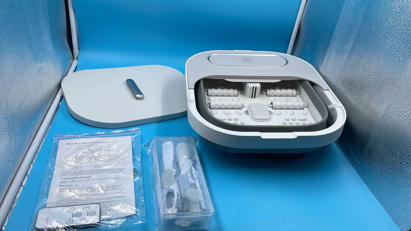 Bañera plegable para pies con rodillos de calor y masaje.