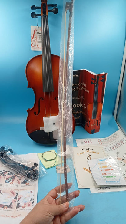 Juego de violín Kmise acústico 4/4, con estuche, colofonia y cuerdas.