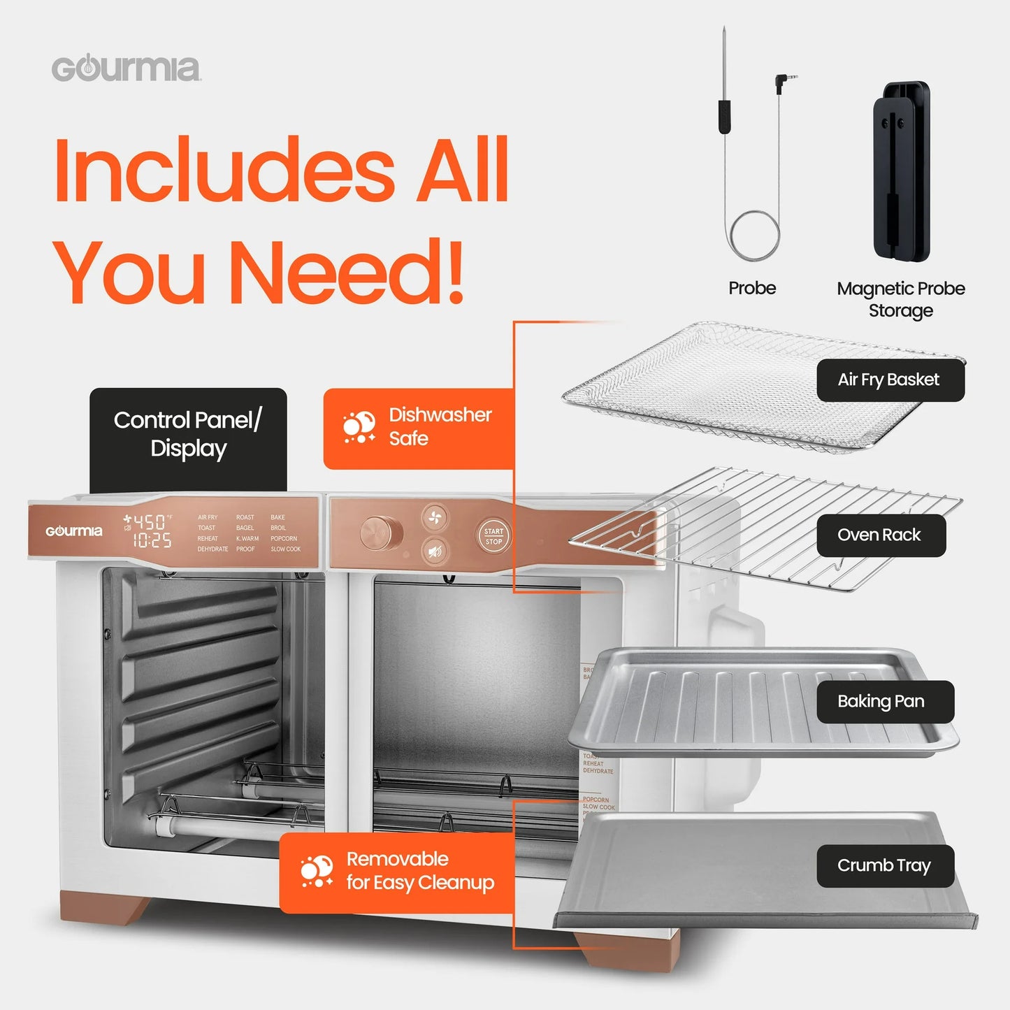 Gourmia Horno Tostador Freidora de Aire Digital de 6 Rebanadas.