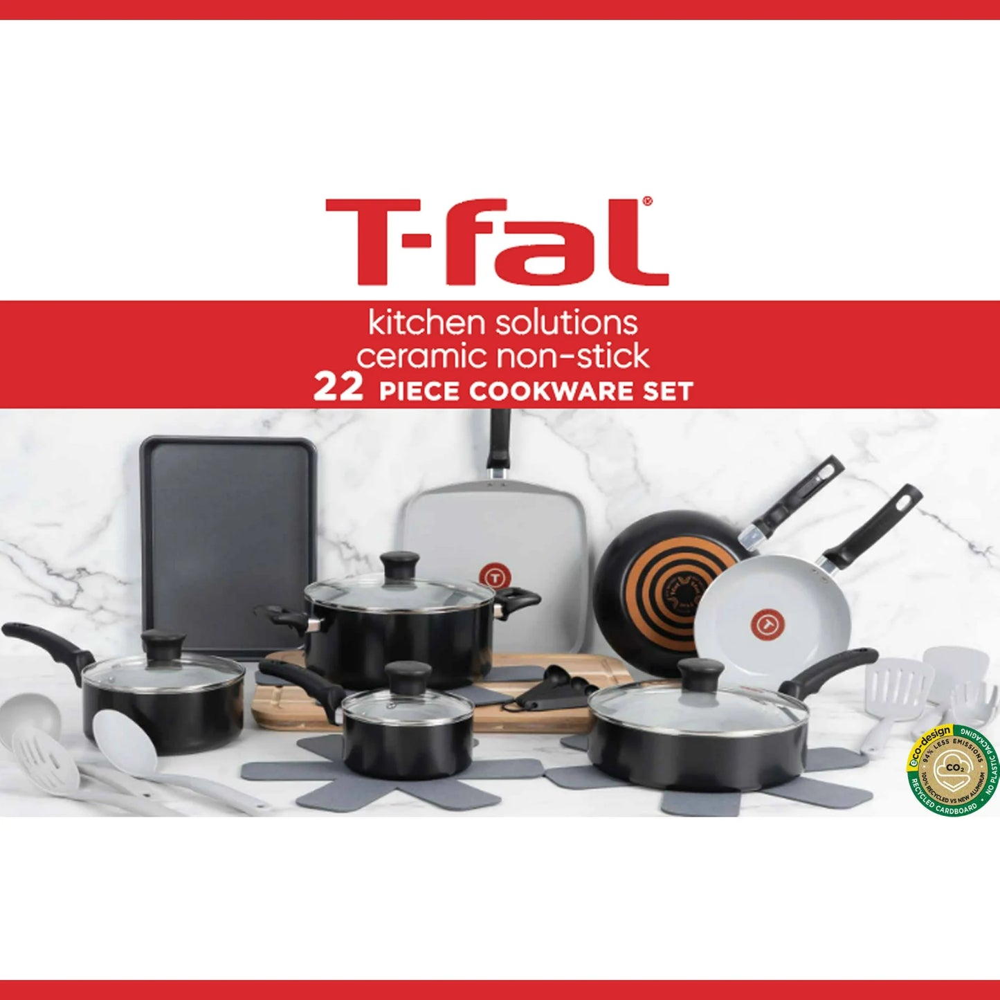 T-fal Kitchen Solutions Cerámica, Utensilios de Cocina de 22 Piezas,