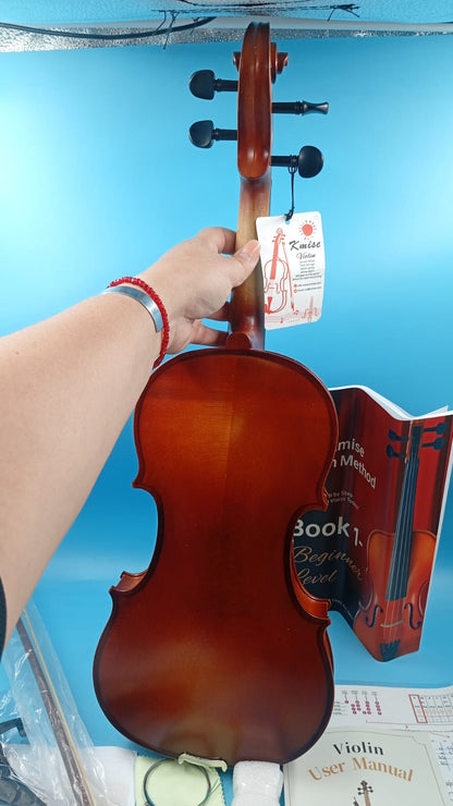Juego de violín Kmise acústico 4/4, con estuche, colofonia y cuerdas.