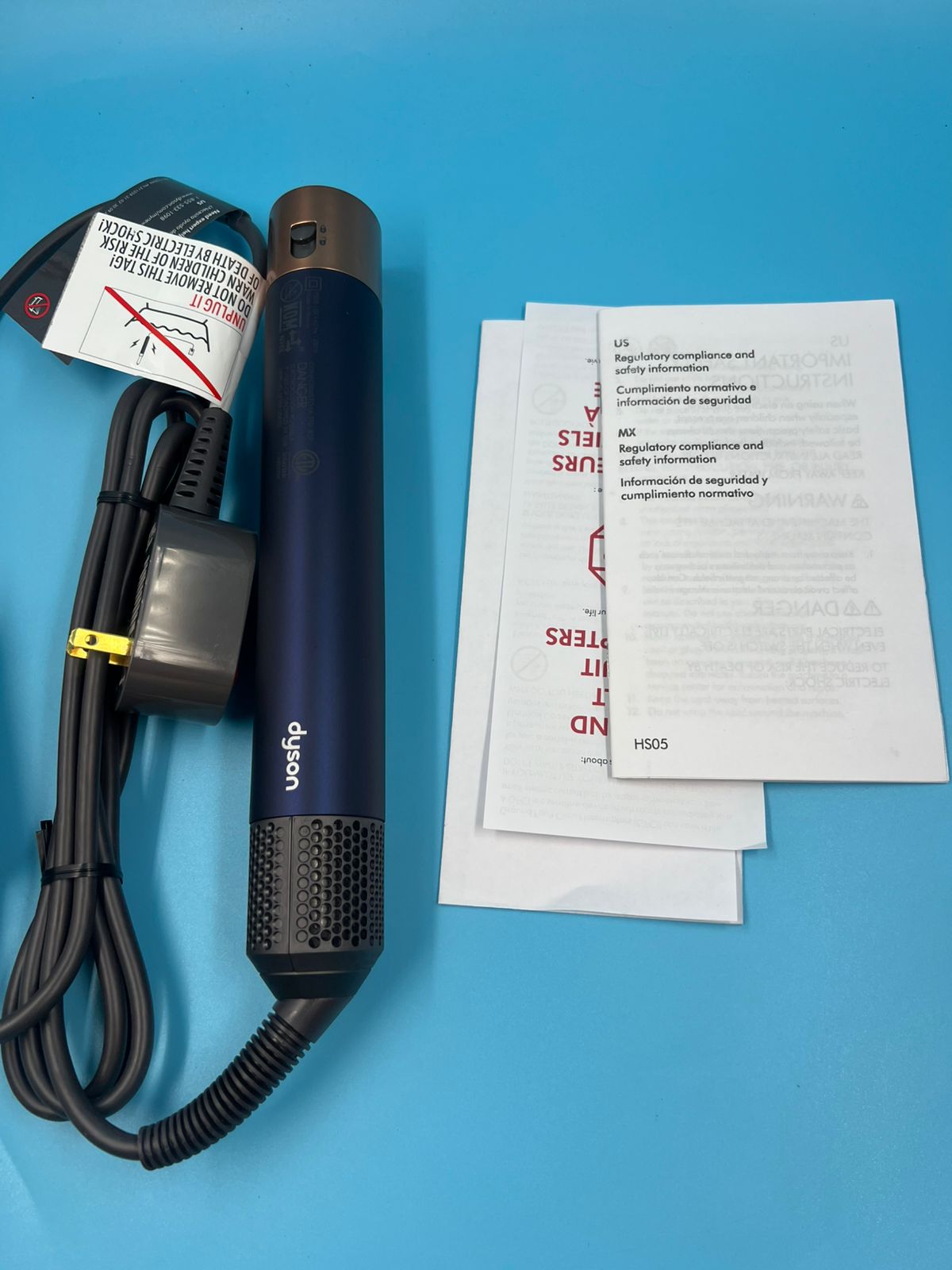 Secador de pelo Dyson Airwrap reacondicionado, color azul y cobre