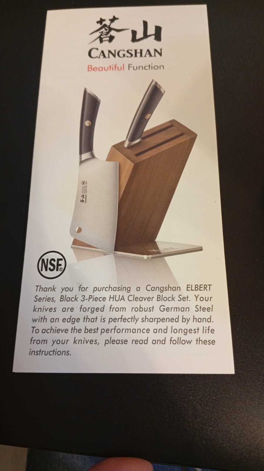 Juego de cuchillos forjados de acero alemán, acacia, Cangshan.