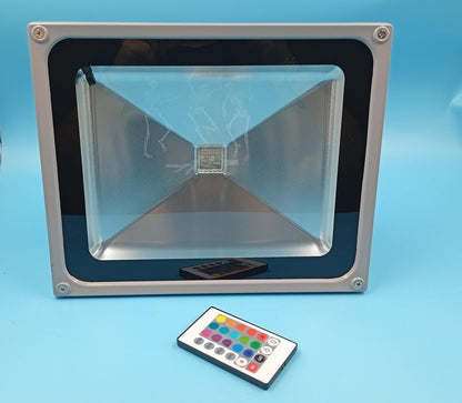 Luz de inundación LED, RGB de 50 W, control remoto, (DETALLE).