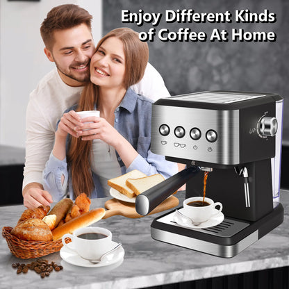 Cafetera espresso, 20 bars, 1,5 L, espumador de leche, acero inoxidable.