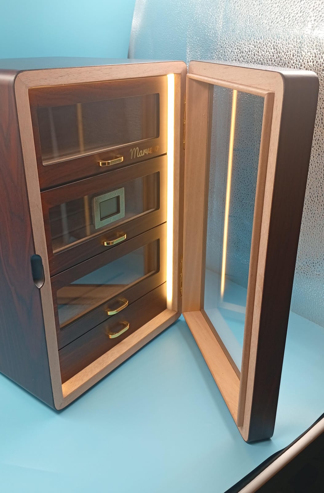 Gabinete humidor de puros, encimera, higrómetro digital, (USADO).