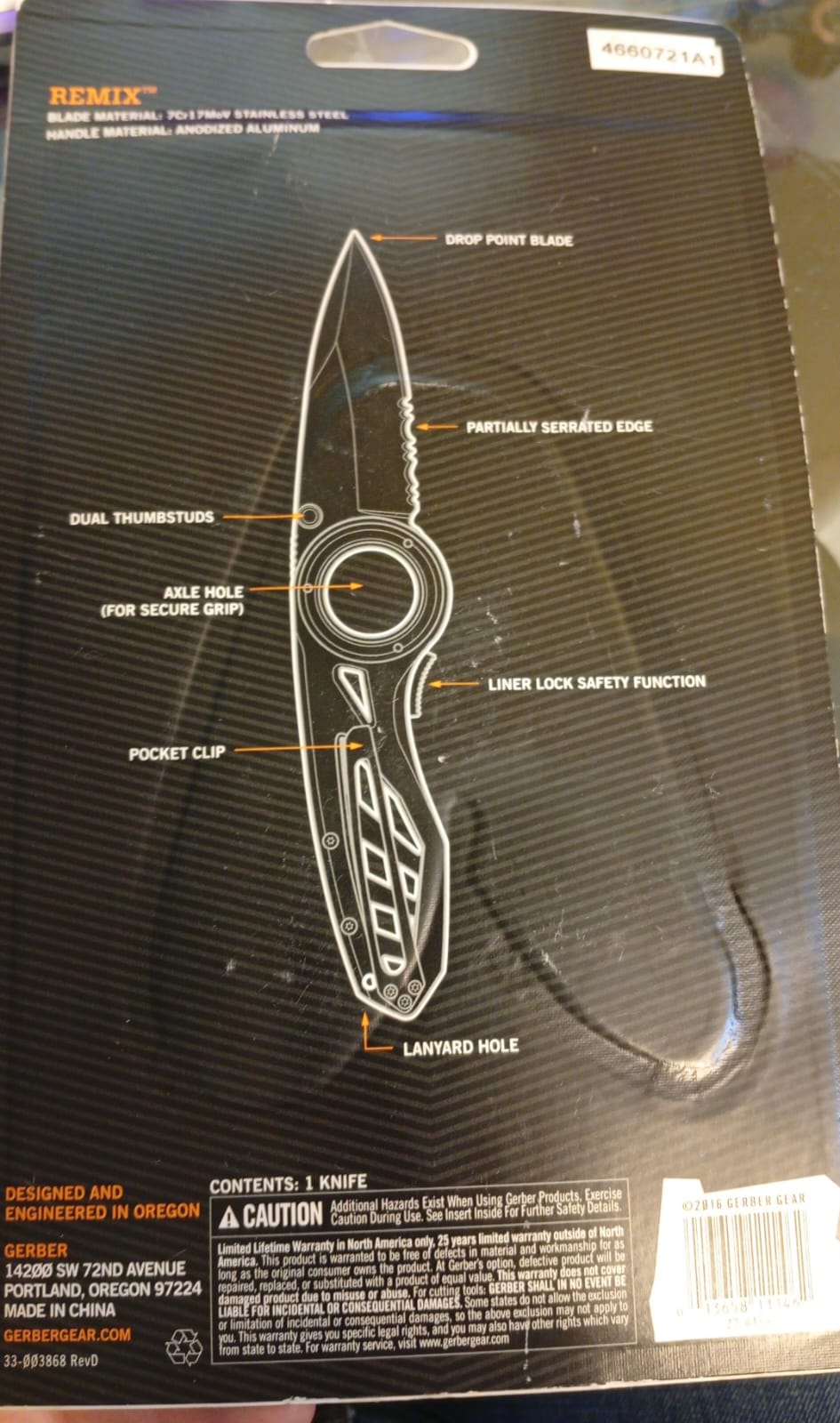 Navaja, Cuchillo Gerber Remix dentado, Acero Inoxidable.