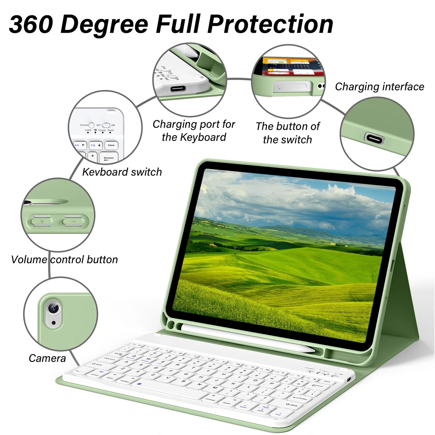 Funda Kenke para iPad de 11", con teclado, Bluetooth, portalápices.(USADO).