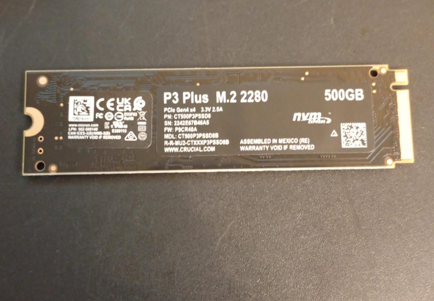 Unidad de estado sólido SSD, Crucial P3 Plus 500GB (USADA).
