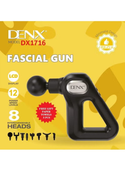 Pistola de masaje muscular DENX DX1716 alta potencia 8 cabezales
