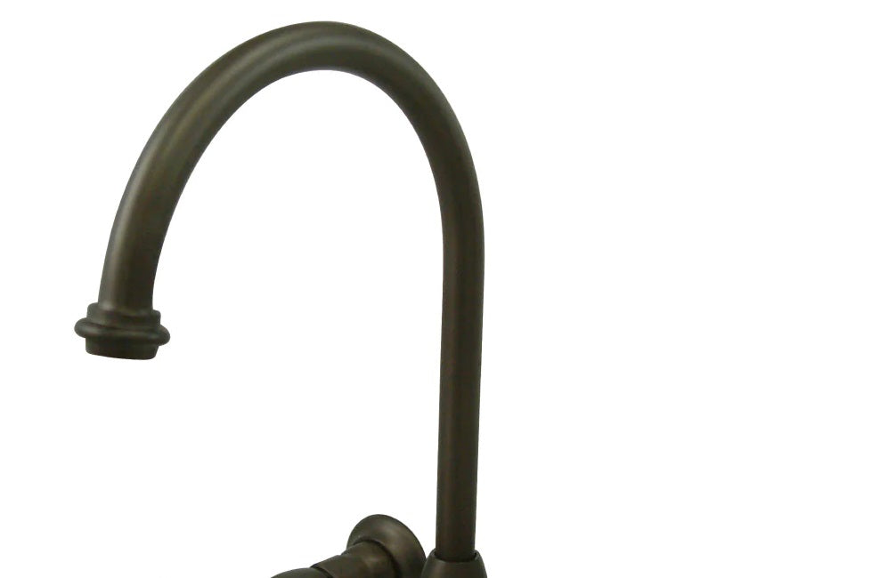 Grifo de cocina de puente de dos manijas y dos orificios para montaje en pared