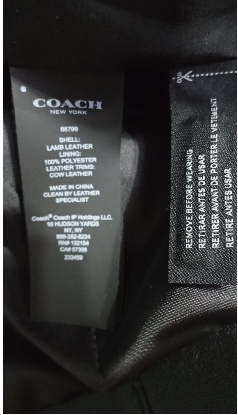 Chaqueta de cuero, de corredor, COACH original, negro (USADA).