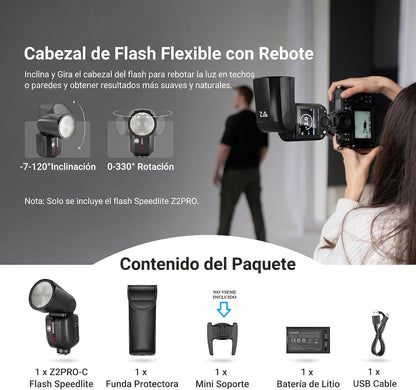 Flash TTL Neewer Z2Pro-C Cabeza Redonda Canon HSS 76W SIN BASE
