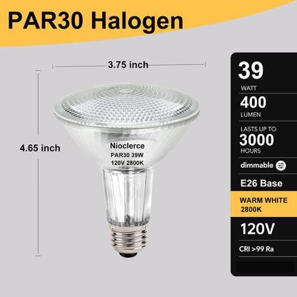 Bombillas 6 pza halógeno de cuello largo 39 W, 120 V, 400 lm Nioclerce PAR30