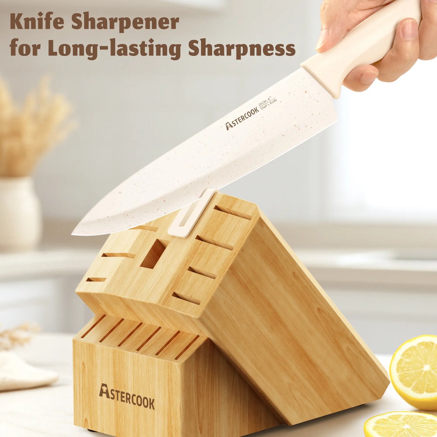 Juego de cuchillos Astercook con revestimiento antioxidante y afilador integrado