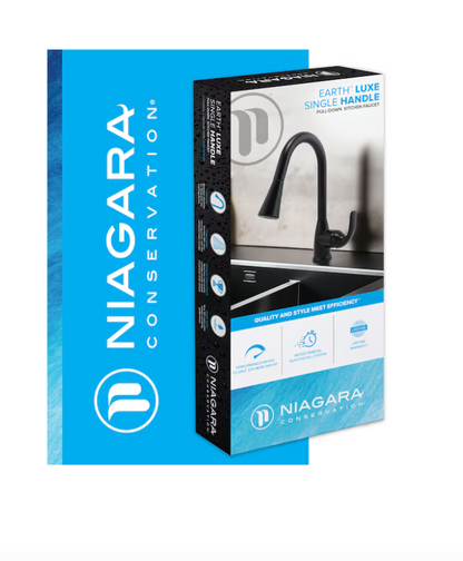 Grifo de cocina monomando, extraíble, Earth Luxe Niagara, Negro Matte.