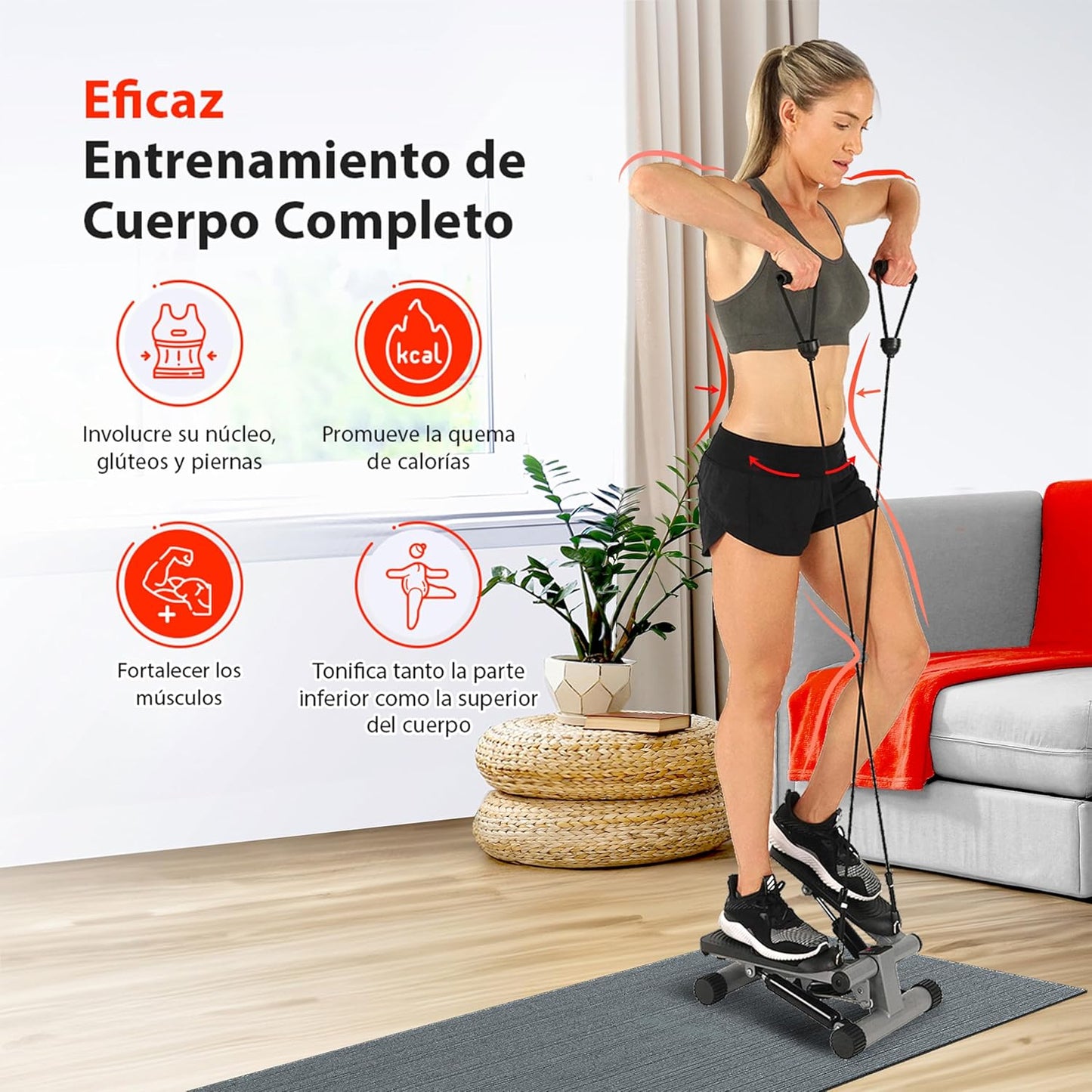 Mini Stepper Escaladora y Bandas de Resistencia. Sunny Health & Fitness