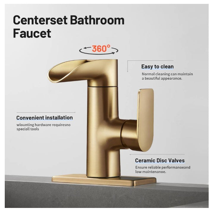 Grifo para baño  Waterfall de una manija y un solo orificio, de arco bajo