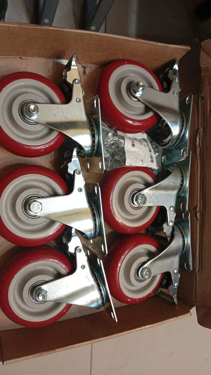 Juego de 6 ruedas giratorias, 5" con freno de bloqueo, 360-1320 lb