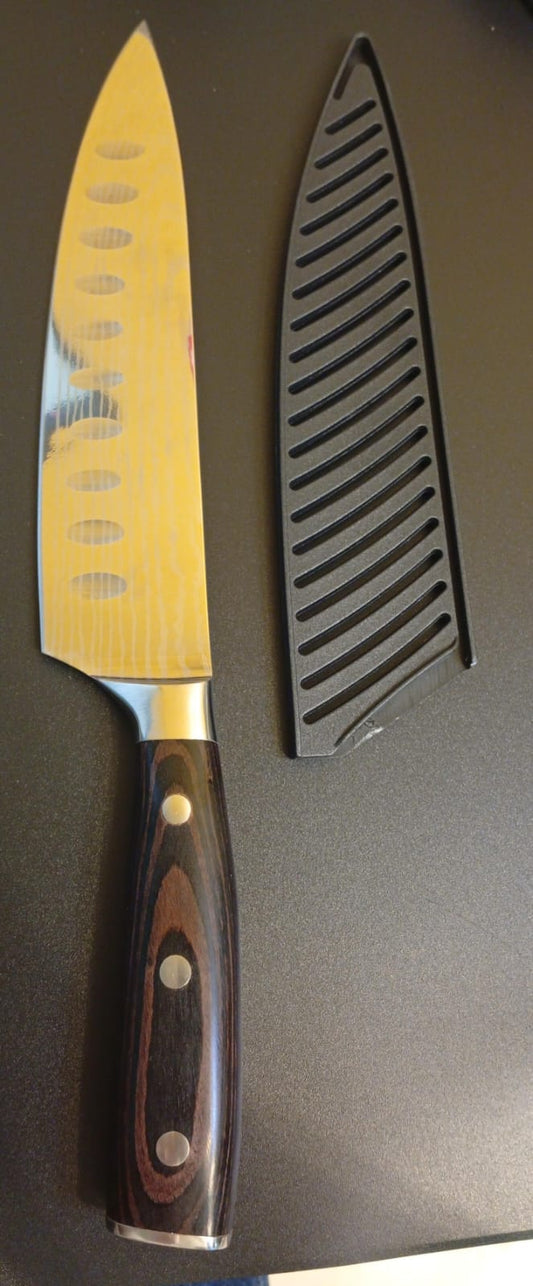 Cuchillo de cocina de acero inoxidable, patron Damasco.