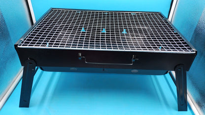 Asador de carbón portátil, plegable de acero inoxidable, uso exterior.