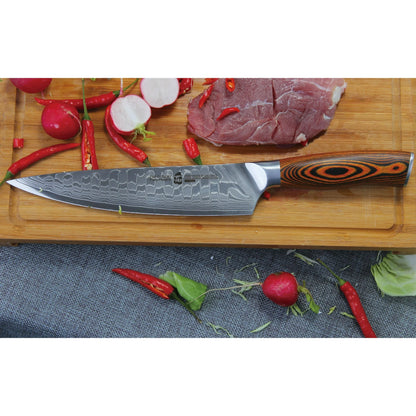 TUO Cuchillo de chef, Acero de damasco, 67 capas, dragon pattern.