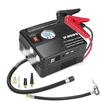 Arrancador de batería para coche JFEGWO CS02-3000A con compresor de aire