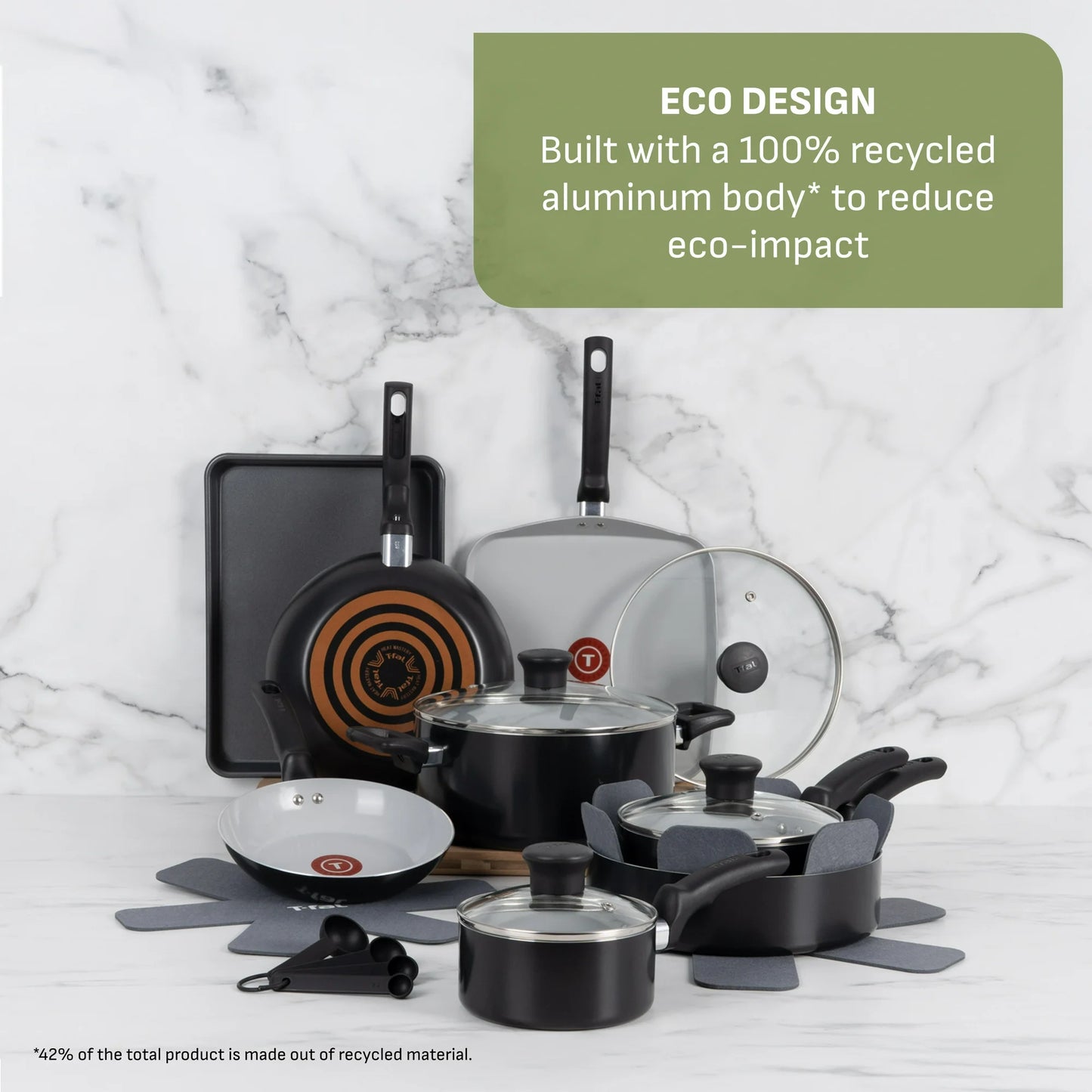 T-fal Kitchen Solutions Cerámica, Utensilios de Cocina de 22 Piezas,