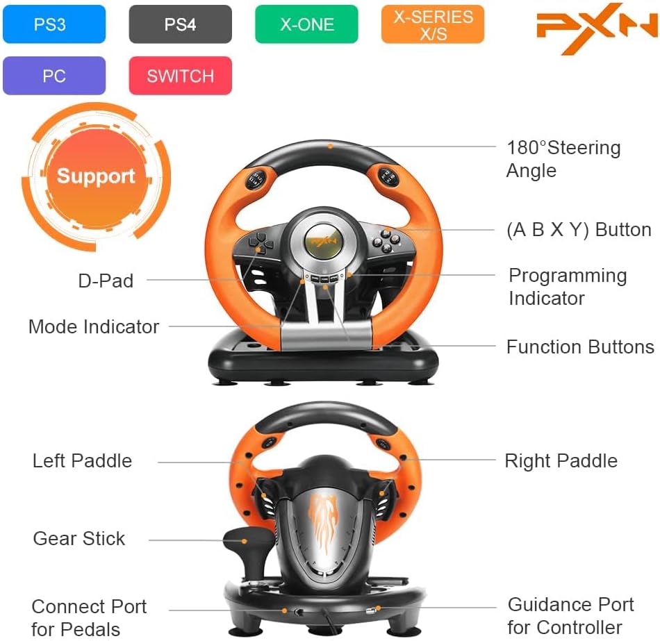 Volante de carreras para PC PXN V3 PRO, USB, XBOX, PS, SWITCH.