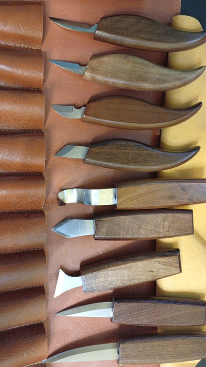 Kit de tallado en madera, 10 cuchillos, 11 cinceles, con bolsa (DETALLE USO)